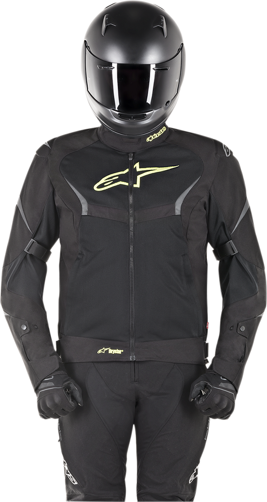 Alpinestars T-Core Drystar® motorcycle jacket in black and yellow, large size, with visible protective features.