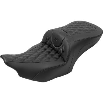Bill's Exhausts Saddlemens RoadSofa™ motorcycle seat with backrest, carbon fiber finish and lattice stitch for FLTR/FLHX 2023-2024
