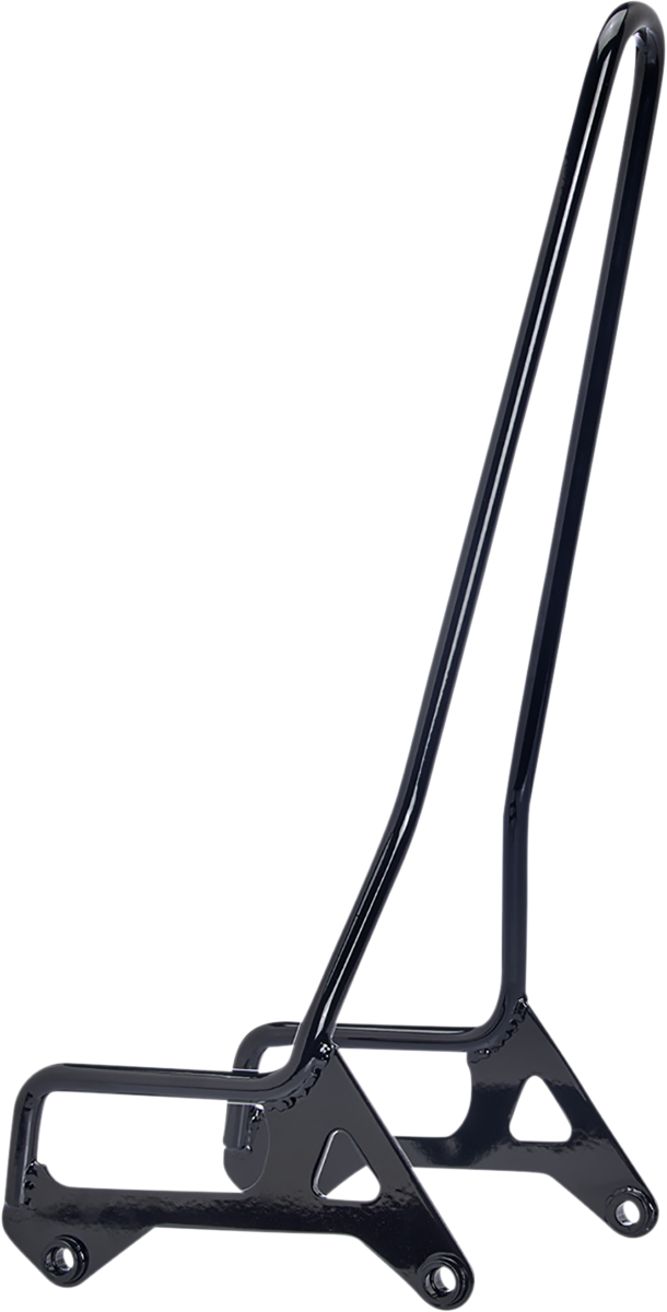 BILTWELL EXFIL Sissy Bar XL in gloss black attached to a motorcycle, showcasing its sturdy design and sleek finish.