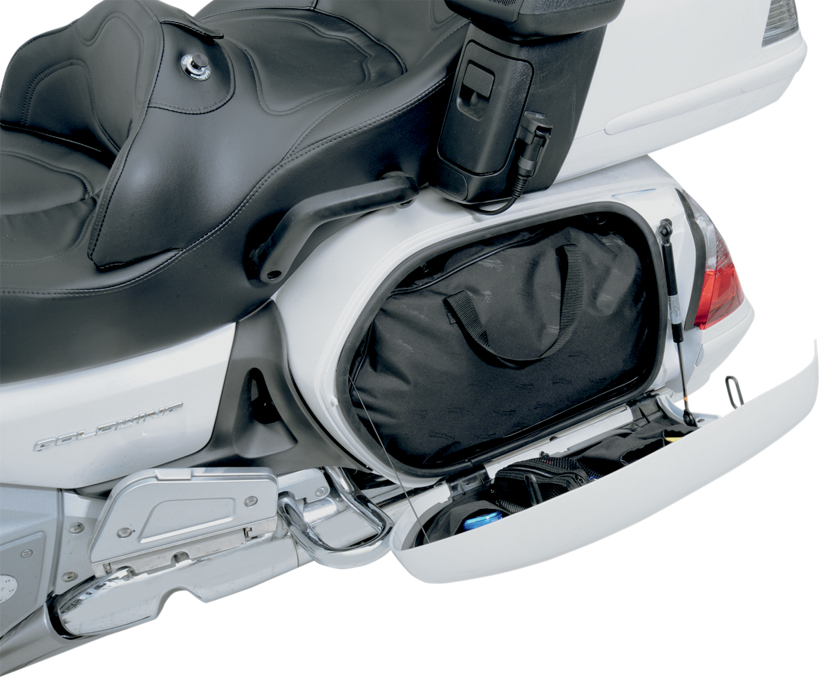 SADDLEMEN Saddlebag Packing Cube Liner Set for Honda GL1800 motorcycle, shown with multiple organized packing cubes inside saddlebags.