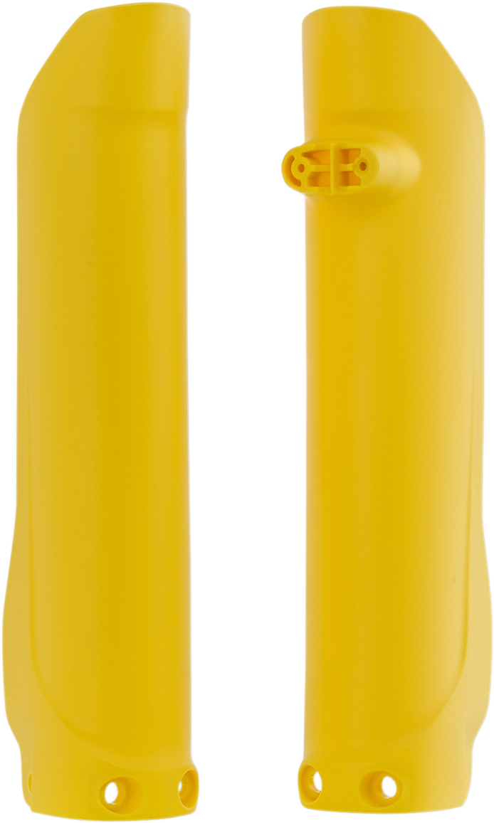 Yellow Acerbis lower fork covers for inverted motorcycle forks, designed to protect and enhance the fork body.