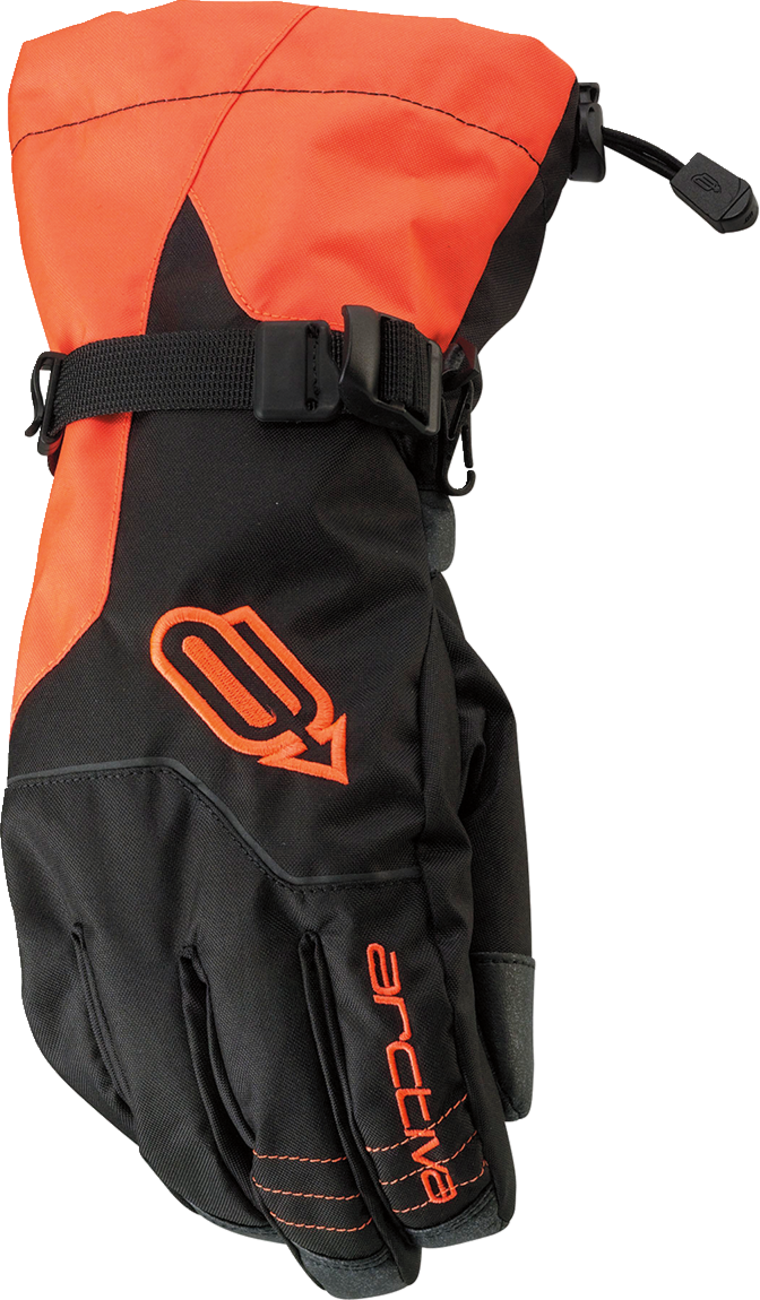 Bill's Exhausts ARCTIVA Pivot Gloves in black and orange, medium size, showing the textured fabric and flexible design.