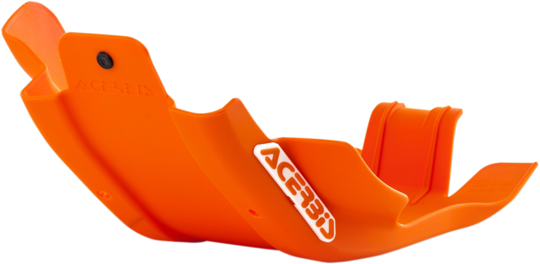 Orange Acerbis skid plate for Husqvarna and KTM motocross bikes, durable motorcycle body protection.