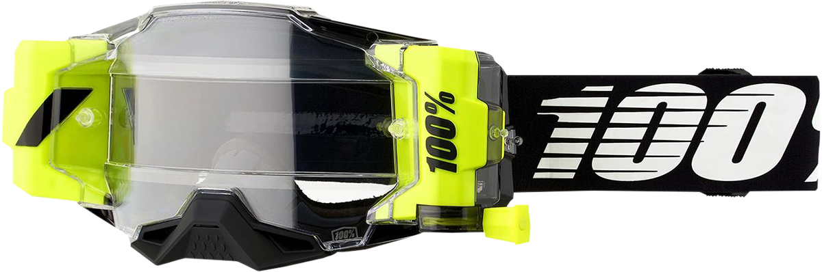 Bill's Exhausts Armega Forecast Goggles in black with clear lenses, featuring a sleek design and adjustable strap for optimal fit.