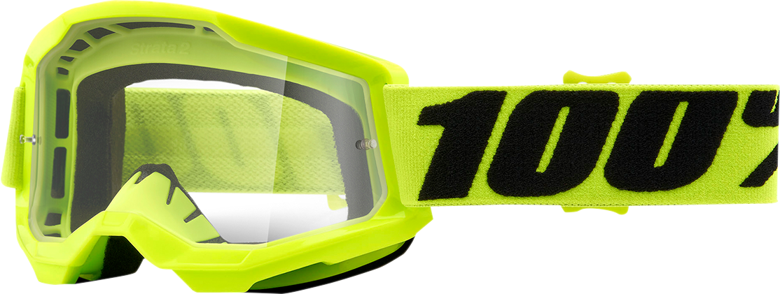 Bill's Exhausts 100% Youth Strata 2 goggles in yellow with clear lenses, featuring a sleek design for eye protection and style.