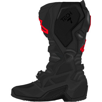 Alpinestars Tech 7 motorcycle boots in fluorescent red and black, US size 7, featuring protective design and sturdy construction.