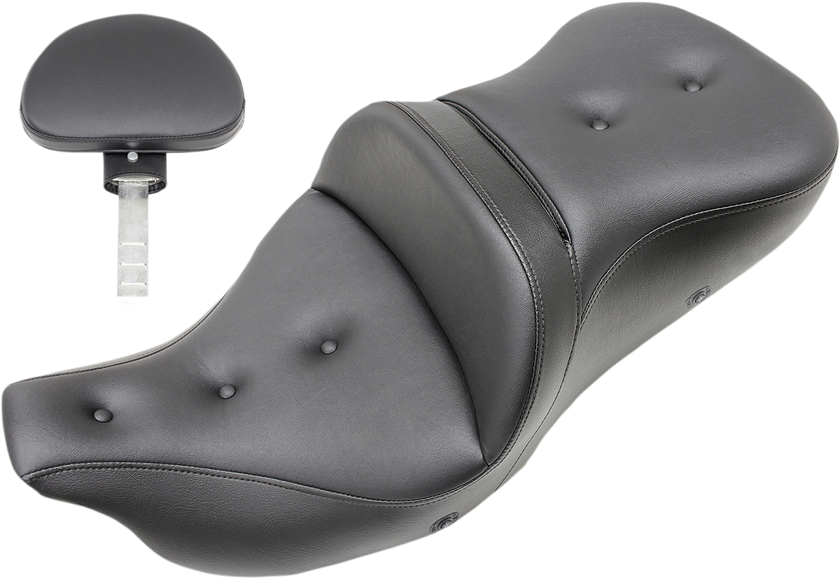 Bill's Exhausts SADDLEMEN Pillow-Top Roadsofa seat with backrest, heated, black for FLH/FLT motorcycles 2008-2023.