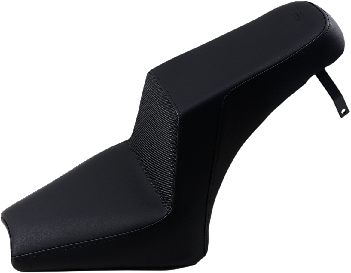 Black Saddlemen Step Up Seat with gripper surface, designed for motorcycle comfort and style.