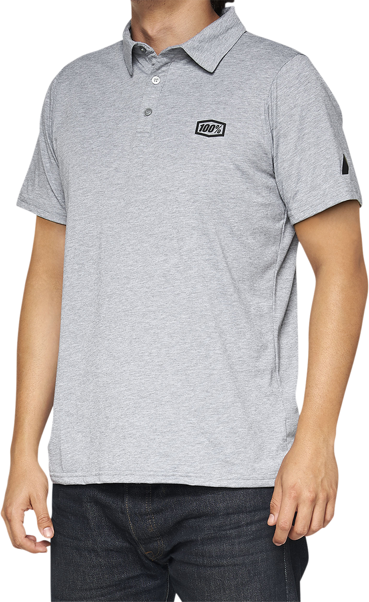 Bill's Exhausts 100% Corpo Polo Shirt in Heather Gray and Black, large size, showing front view with collar and branding details.