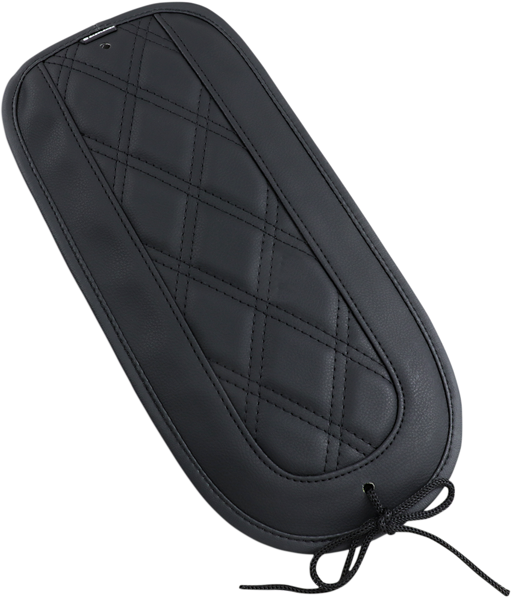 Bill's Exhausts SADDLEMEN Fender Chap for LS Solo Seat, motorcycle seat accessory, black leather with matching stitching details.