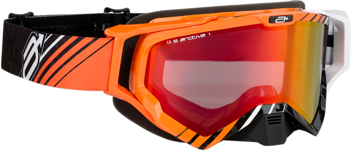 Bill's Exhausts ARCTIVA Vibe snow goggles in black, orange, and white with tinted lenses for winter sports protection.