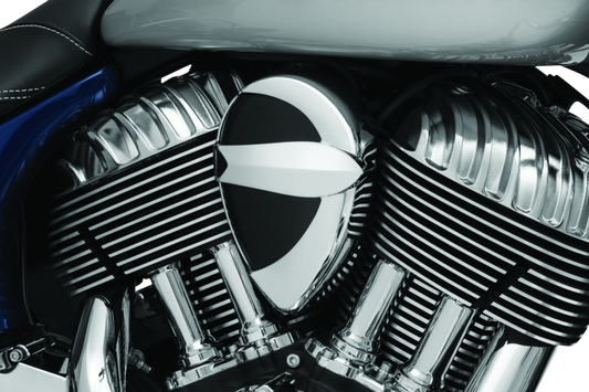 Kuryakyn John Shope Signature Series Vantage Horn Cover for Indian Big Twins motorcycle, chrome finish with detailed design