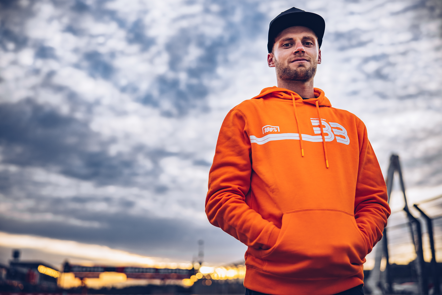 Bill's Exhausts orange 100% BB33 pullover hoodie with kangaroo pocket, large size, casual hooded sweatshirt.