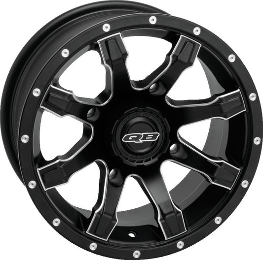 QuadBoss 12x7 PowerSports wheel with 4/110 bolt pattern and 5+2 offset, showing the black alloy wheel design.