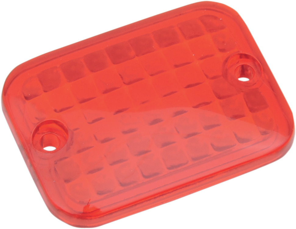 Red mini rectangular replacement lens for motorcycle lights by DRAG SPECIALTIES, showing the lens's shape and vibrant color.