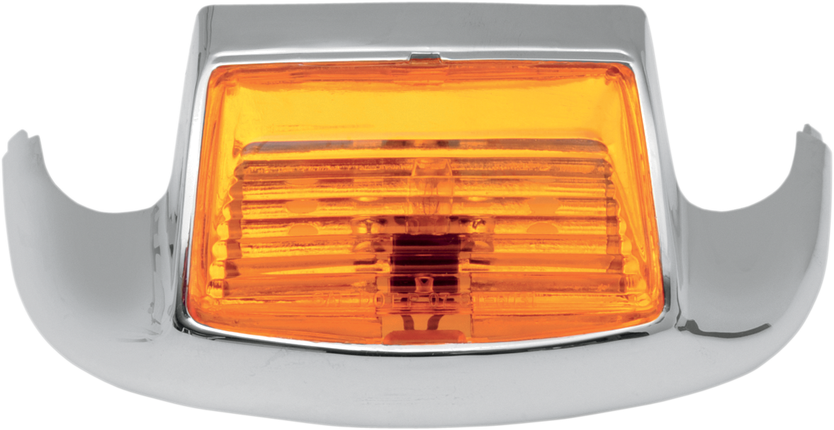 Amber Fender Tip Light by DRAG SPECIALTIES with a sleek design, mounted on a motorcycle fender for visibility and style.