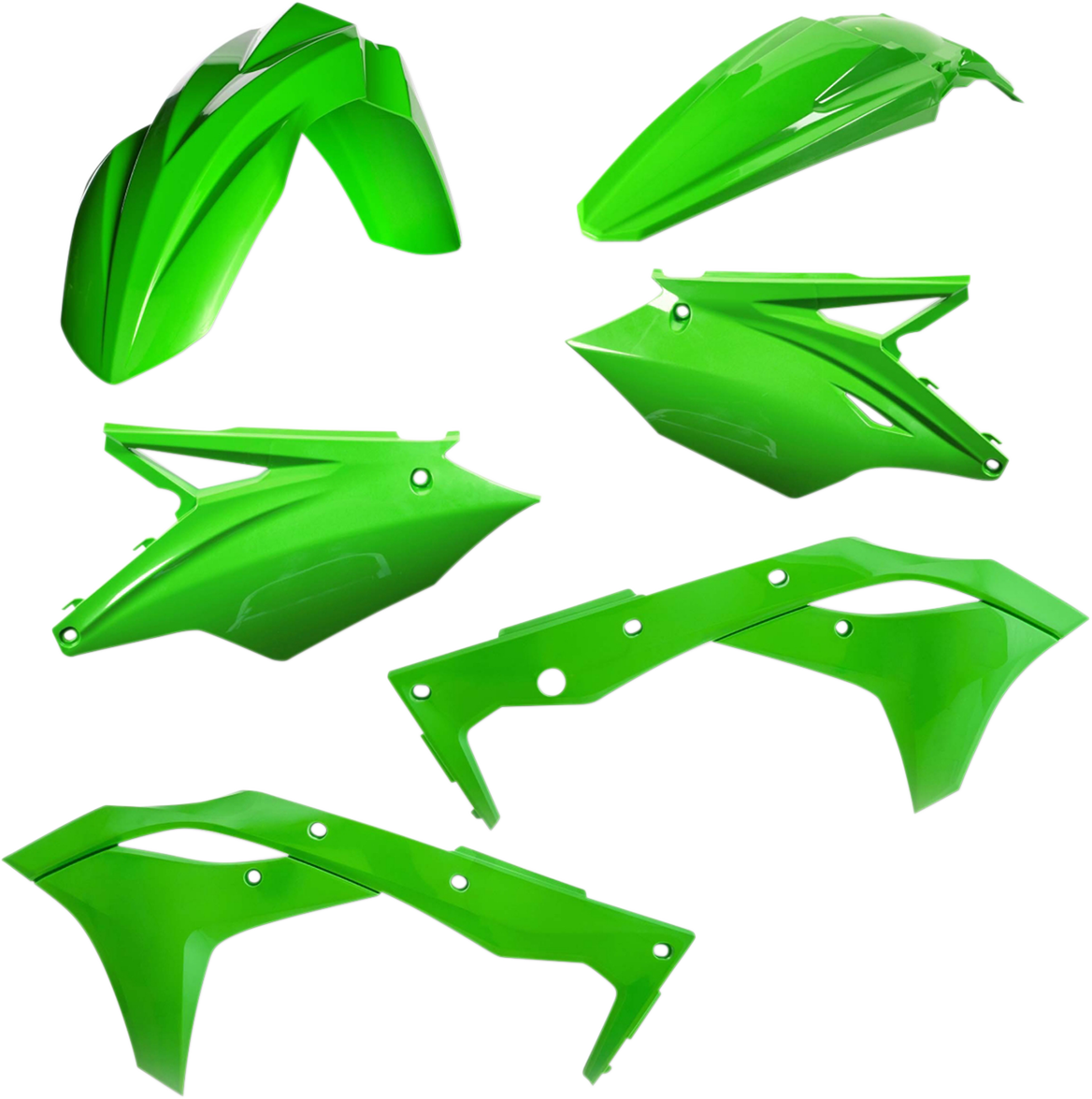 Green Acerbis standard replacement body kit for motorcycle, featuring durable plastic body panels, designed for easy installation.