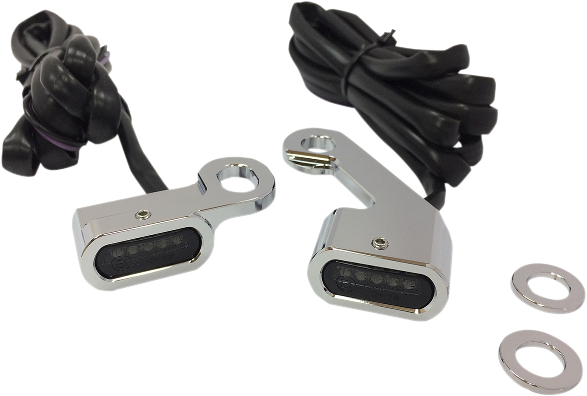 DRAG SPECIALTIES LED handlebar marker lights in chrome and smoke finish, designed for motorcycle handlebars.