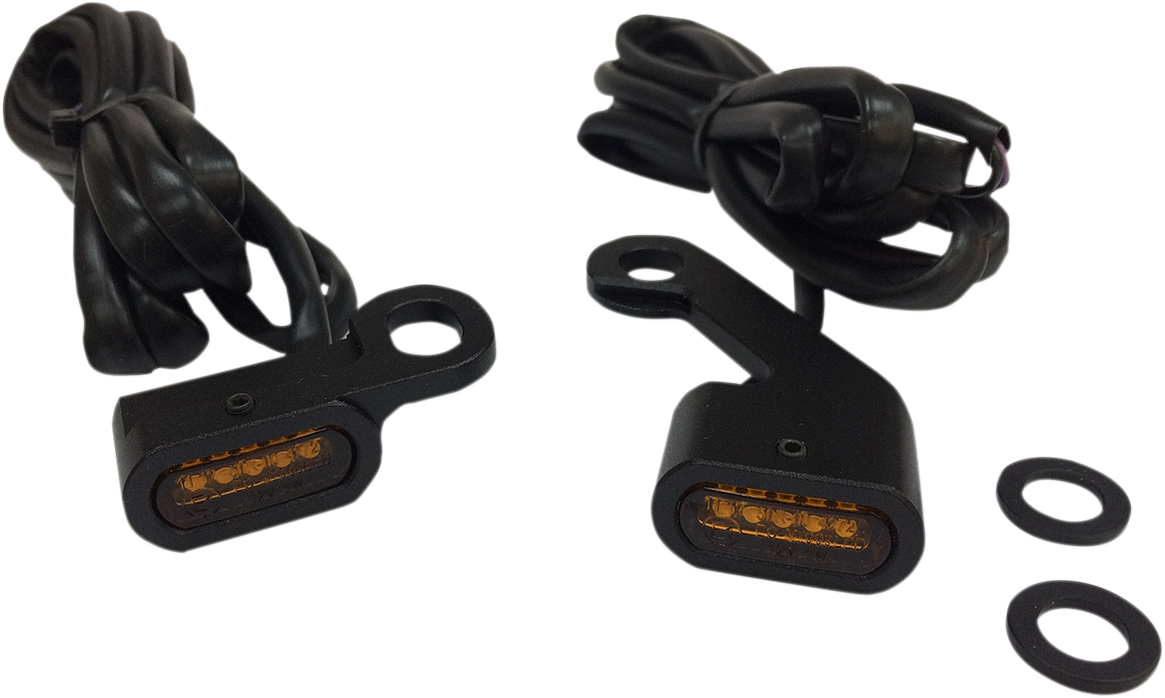 Drag Specialties LED handlebar marker lights in black and amber, designed for motorcycle handlebars.