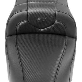 Bill's Exhausts SADDLEMEN RoadSofa™ seat in carbon fiber for FLTR/FLHX 2023-2024, showing the sleek, backrest-free motorcycle seat.