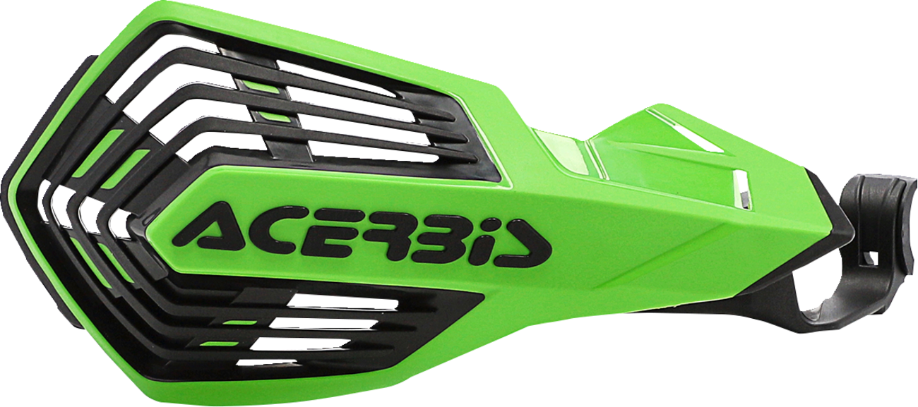 Acerbis K-Future green and black motorcycle handguards with mounting hardware, designed for off-road or motocross use.