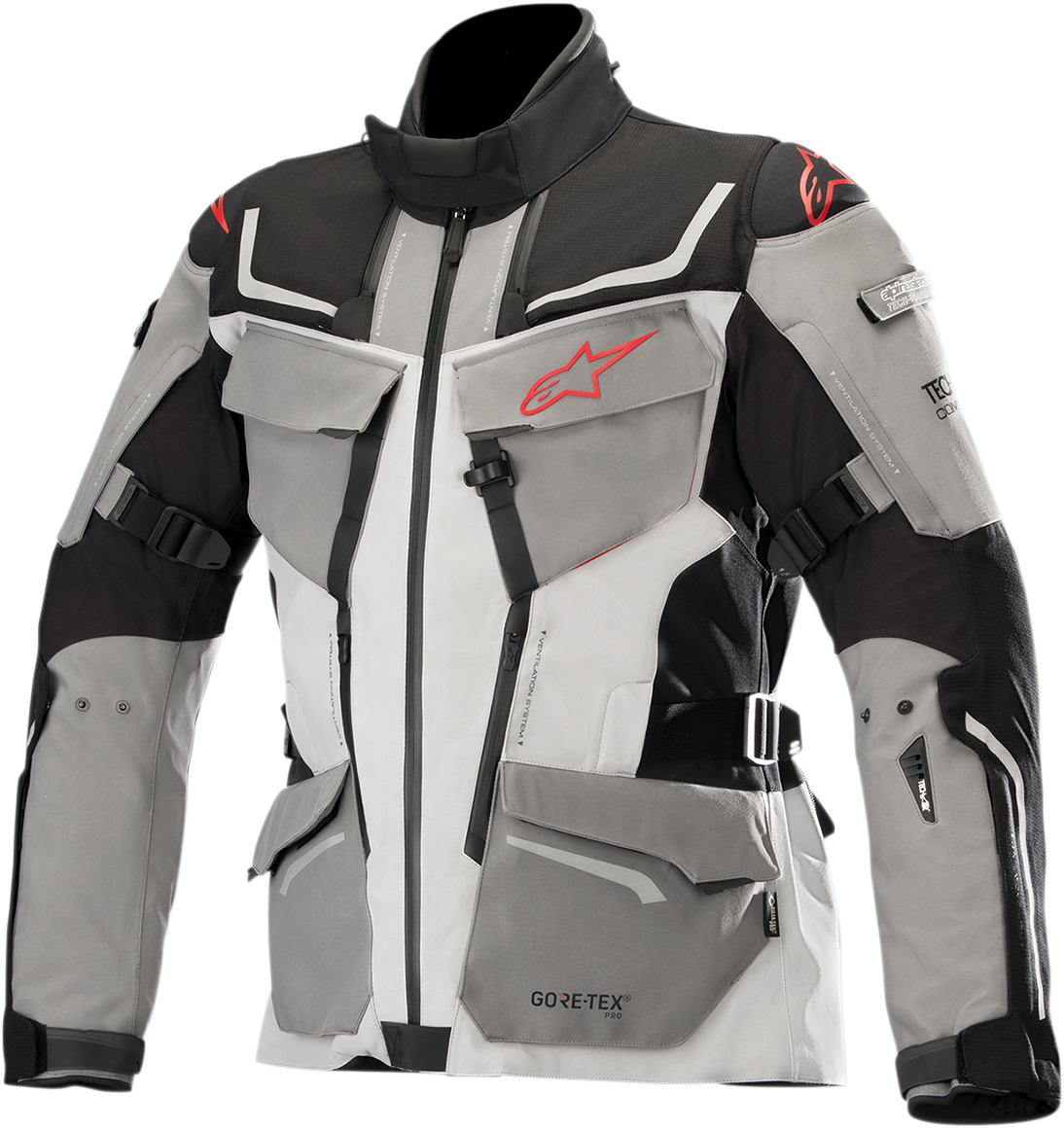 Alpinestars Revenant jacket in black, gray, and red, medium size, featuring a sleek design with protective panels.