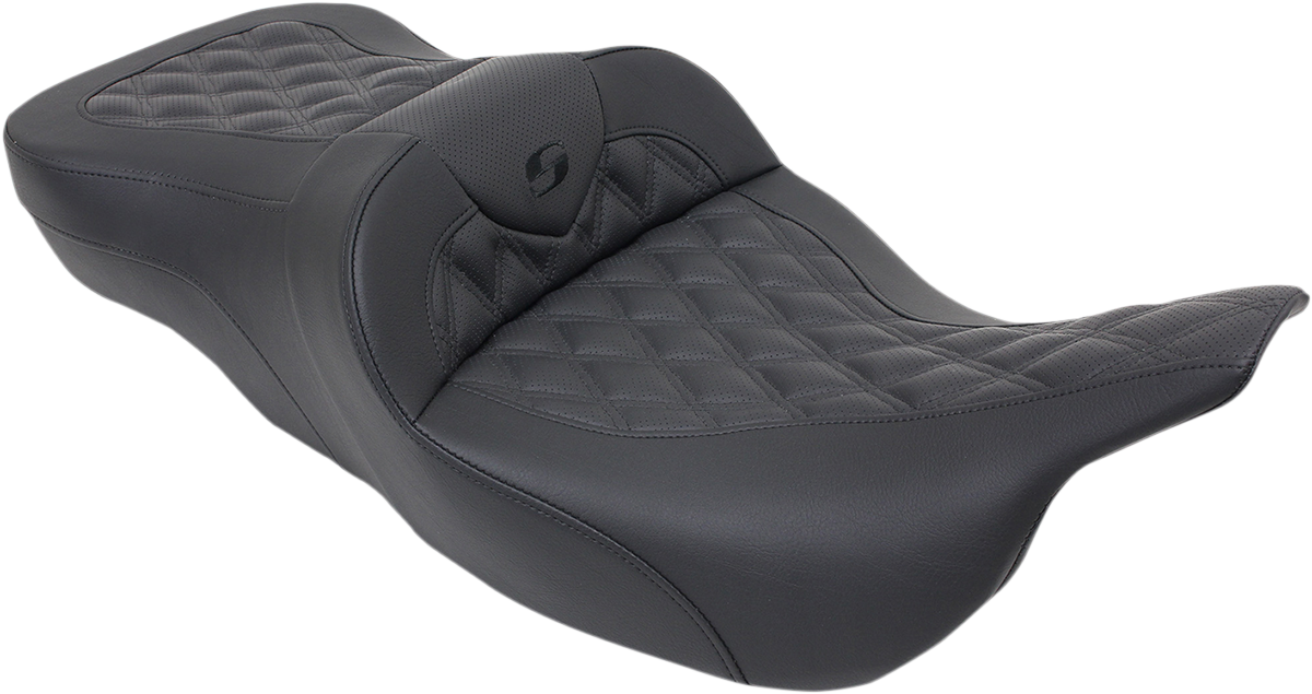 Bill's Exhausts SADDLEMEN Roadsofa seat for 1999-2007 Harley FL, full lattice stitch, heated, motorcycle seat without backrest.