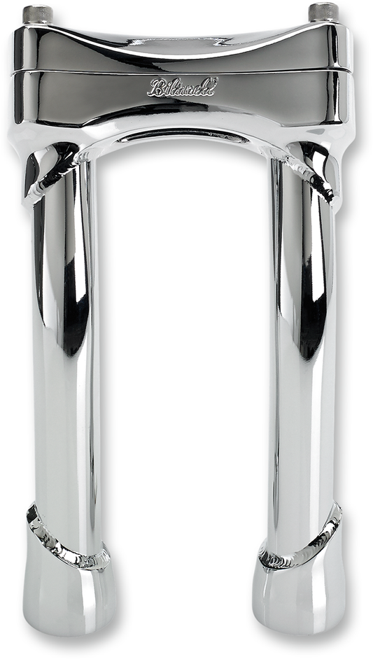 Chrome BILTWELL Risers Murdock Pullback 8-inch handlebars for motorcycles, showcasing shiny, curved handlebar design.