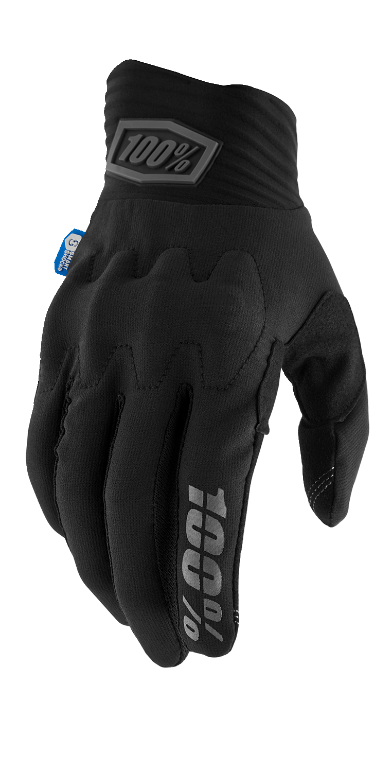 Black Bill's Exhausts Cognito Smart Shock Gloves, large size, close-up view showing textured grip and secure wrist closure.