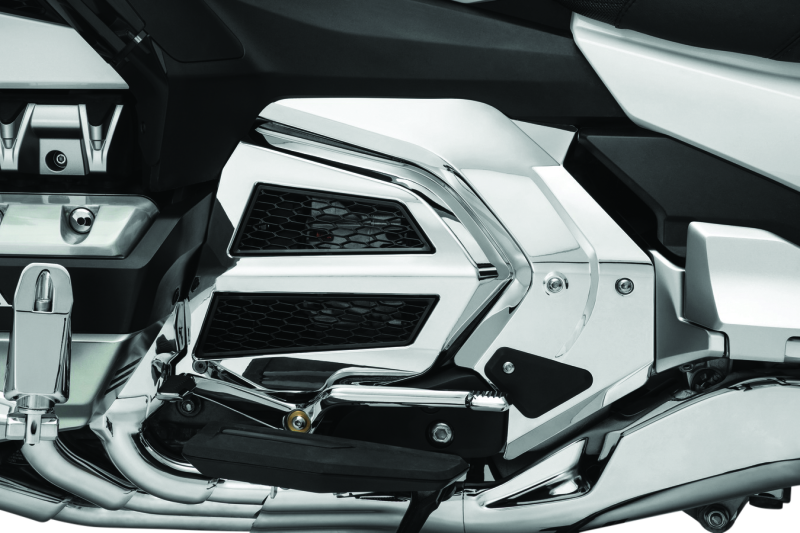 Kuryakyn Omni transmission cover in chrome for Honda Gold Wing GL1800 motorcycle, shiny and detailed metal finish.