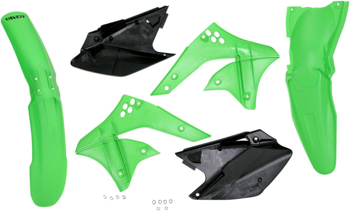 ACERBIS OEM standard replacement body kit for motorcycles, shown in black with various body panels and components.