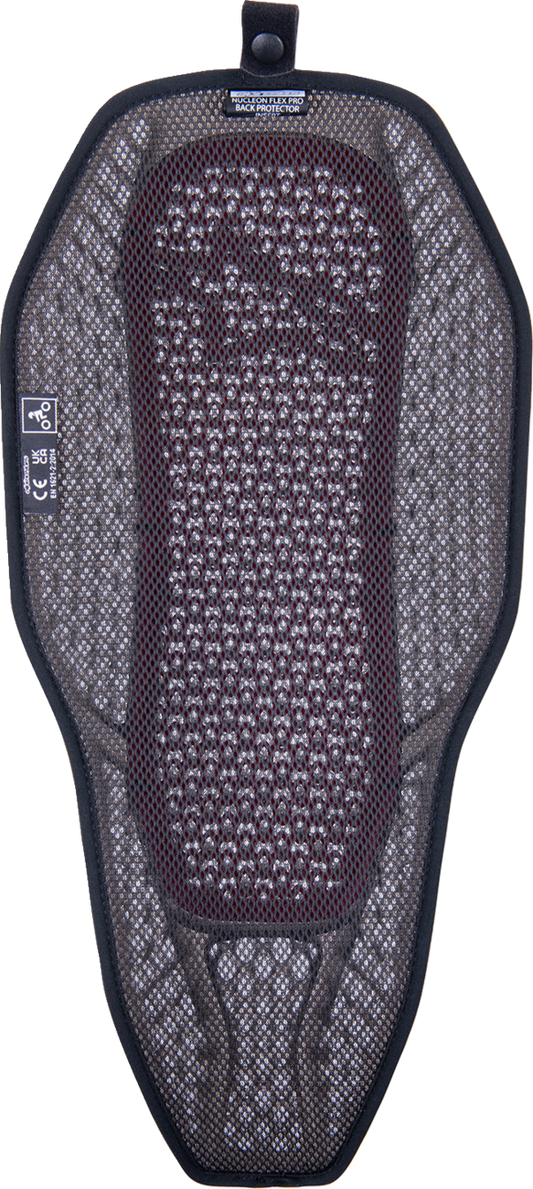 Alpinestars Nucleon Flex Proi full back protection insert in transparent smoke and red, medium size, protective gear for motorcycling.