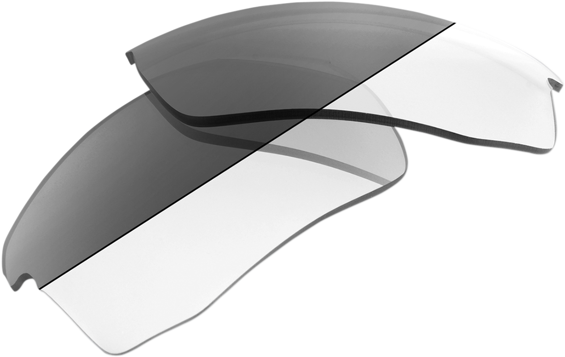 Photochromic Speedcoupe lenses by Bill's Exhausts, showing clear and tinted states in a close-up image.