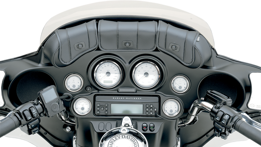 Bill's Exhausts SADDLEMEN Windshield Bag for FLH motorcycle seats, shown attached to a bike windshield.
