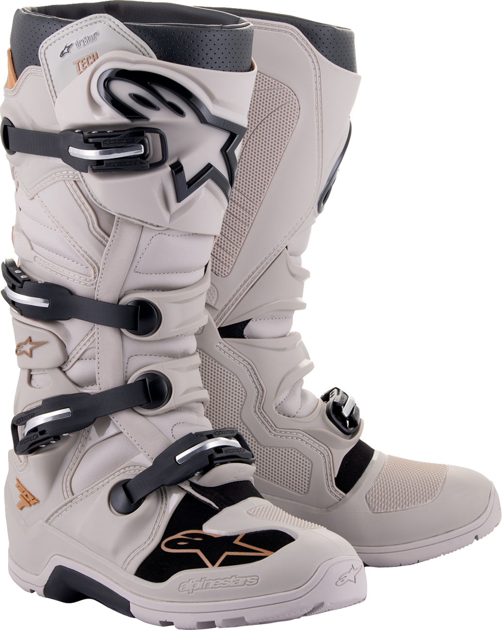 Alpinestars Tech 7 Enduro Drystar boots in gray, US 8, with protective features and rugged design for off-road riding.