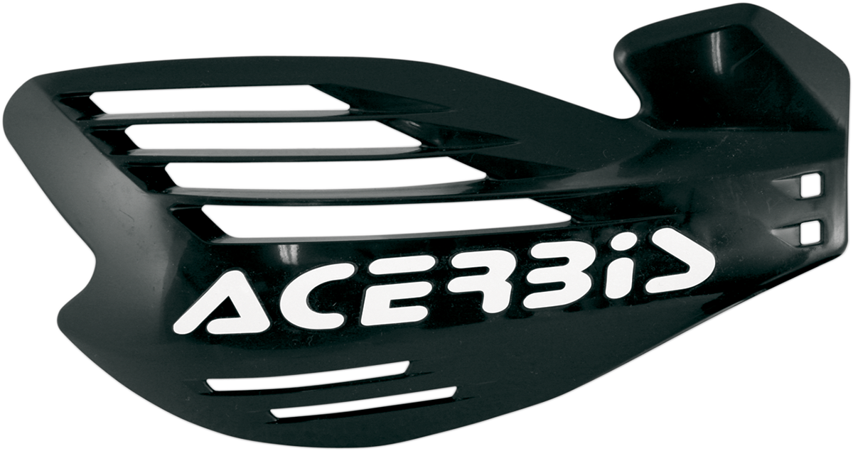 A pair of black ACERBIS X-Force handguards for motorcycle handlebars, designed to protect hands during riding.