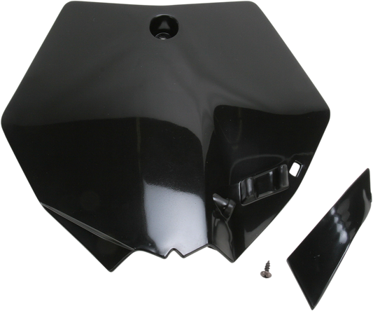 Black Acerbis front number plate for motorcycles, made by Bill's Exhausts, with a sleek body design and mounting hardware visible.