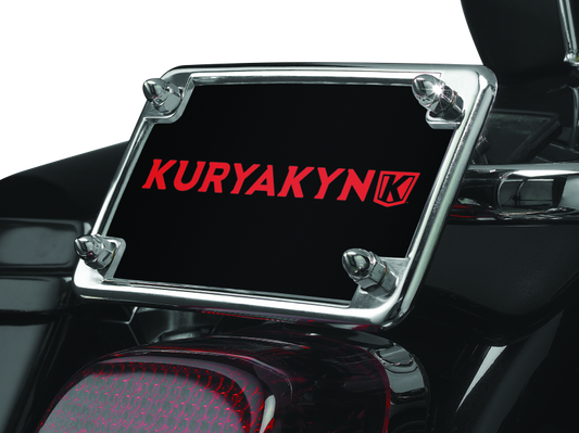 Chrome Kuryakyn license frame and backing plate set for Suzuki C90 Boulevard, 4x7 inches, with polished finish and mounting hardware