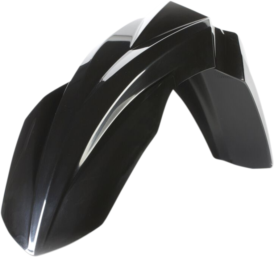 Acerbis black front fender for motorcycle, body part with curved design, shown from side angle, compatible with Acerbis bike models.