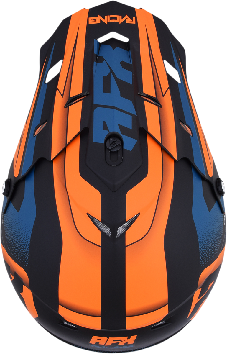 AFX FX-17 Peak helmet by Bill's Exhausts in matte black with orange and blue accents, featuring a sleek aerodynamic design.