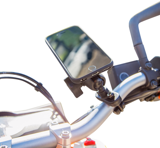 Bill's Exhausts SP CONNECT Phone Mount with ball head, adjustable for secure smartphone attachment and easy positioning.