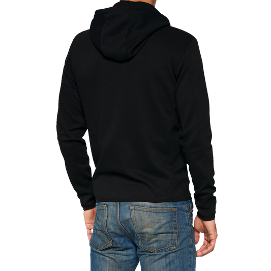 Black Viceroy Tech Zip Hoodie by Bill's Exhausts, small size, front zipper, with hood and casual fit, shown in the image.