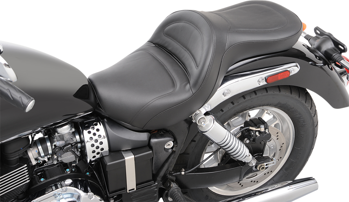 Black SADDLEMEN Explorer motorcycle seat by Bill's Exhausts, stitched design, without backrest, for America models.