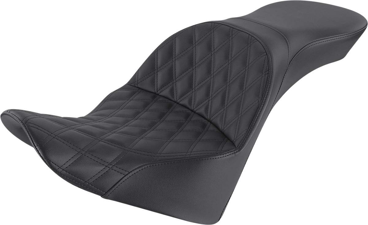 Bill's Exhausts SADDLEMEN Explorer Seat with lattice stitching, motorcycle seat designed for comfort and style.