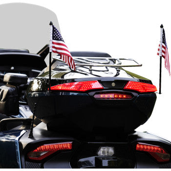 Bill's Exhausts SHOW CHROME red lens trunk light for Spyder RT LTD and F3 LTD 2020-2024 motorcycle, mounted on rear trunk.