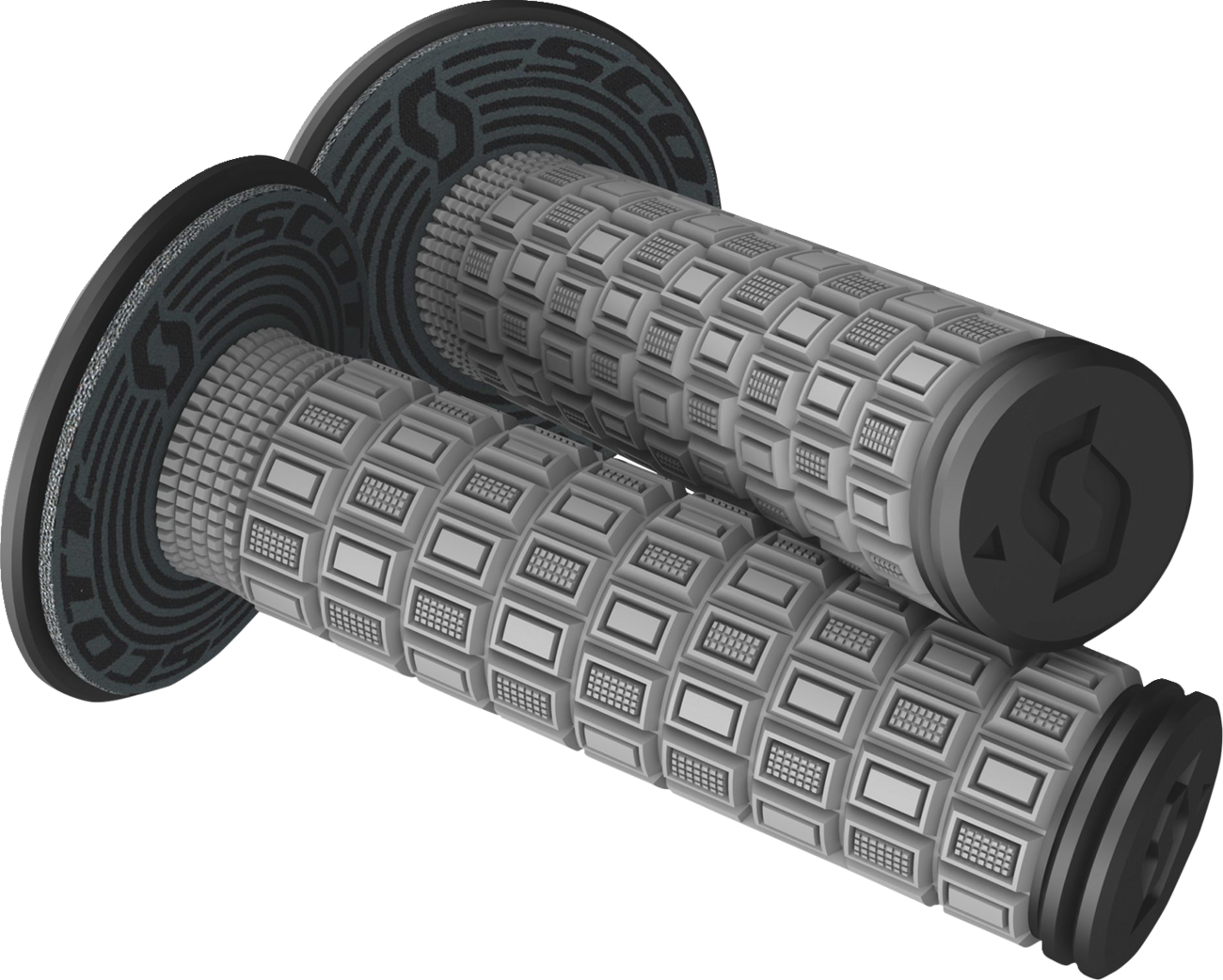 Scott Mellow engine grips in gray and black for bikes, designed for comfortable handling and enhanced control.
