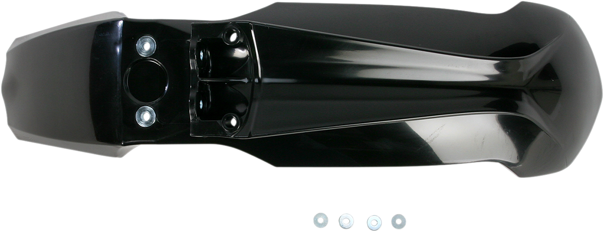 Black Acerbis front fender for motorcycle, body part, designed for durability and style, shown in the image.