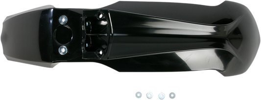Black Acerbis front fender for motorcycle, body part, designed for durability and style, shown in the image.