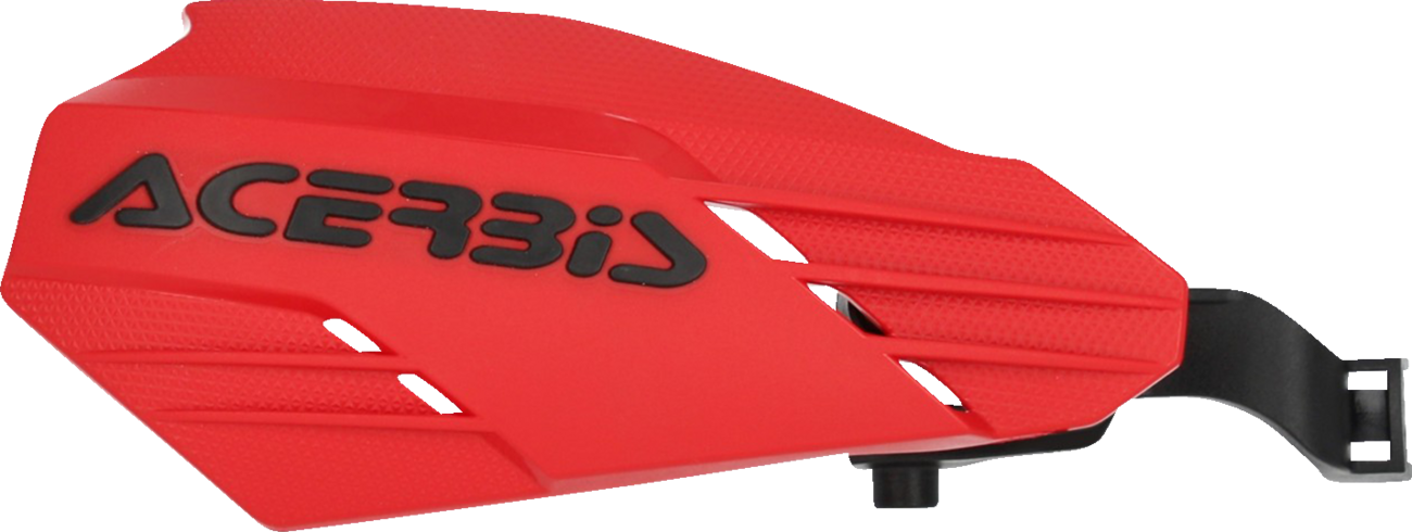 Acerbis K-Linear red and black motorcycle handguards mounted on handlebars, providing protection and style for riders.