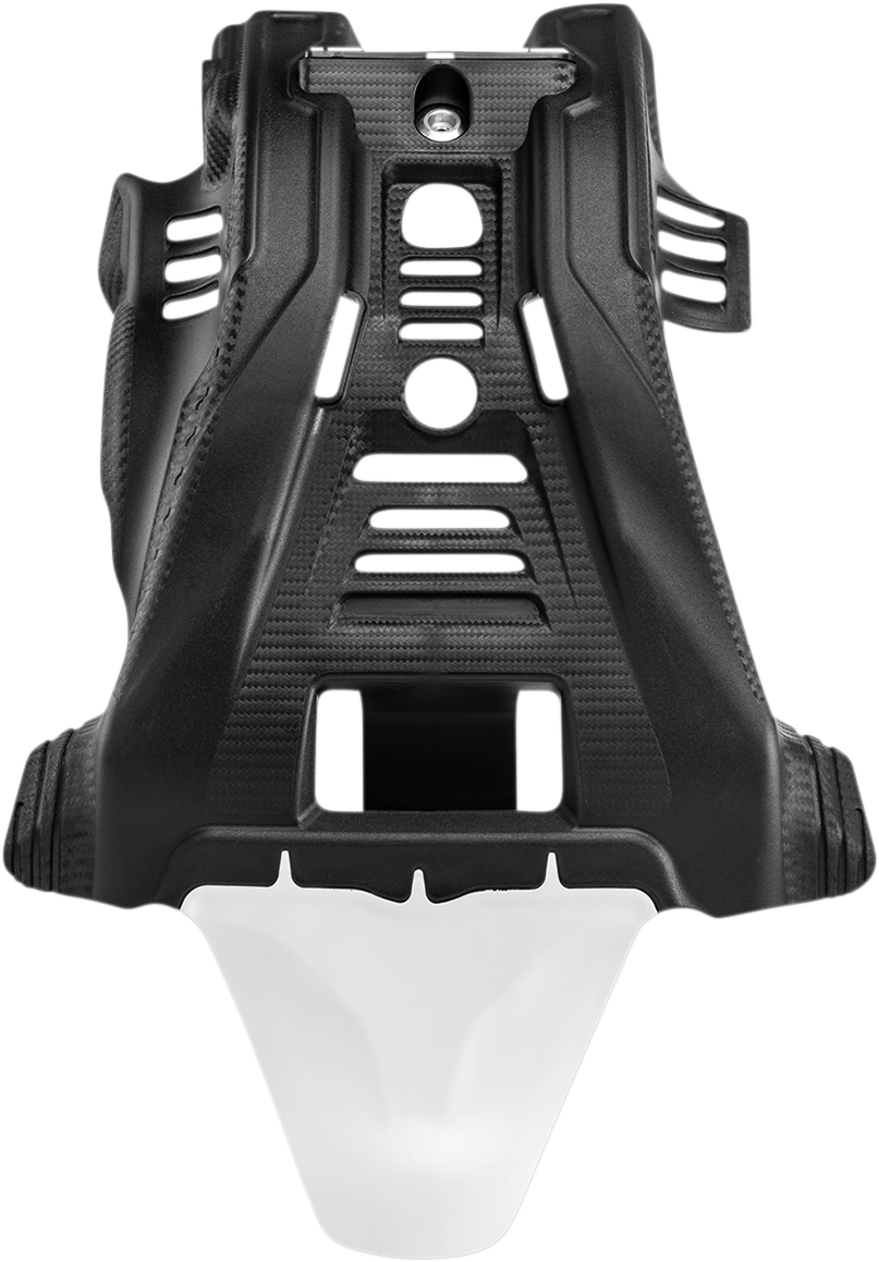 Black and white Acerbis skid plate for Yamaha YZ 125 motorcycle, durable body protection part.